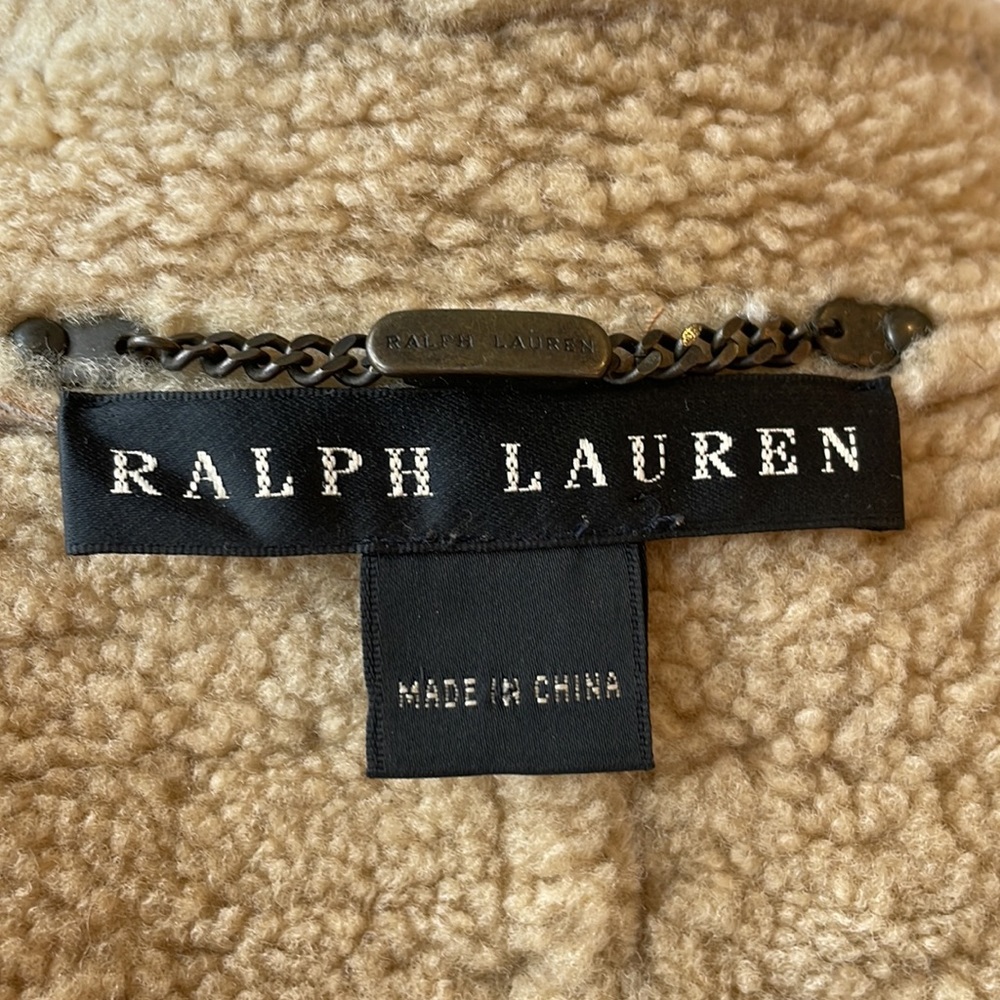 RALPH LAUREN Black Label Shearling Tan Leather jacket, Size 10 - Picture 12 of 16
